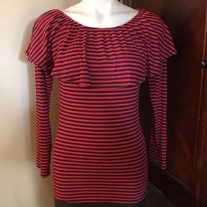 🆕 Bellino Black/Red Stripe Blouse-Lg